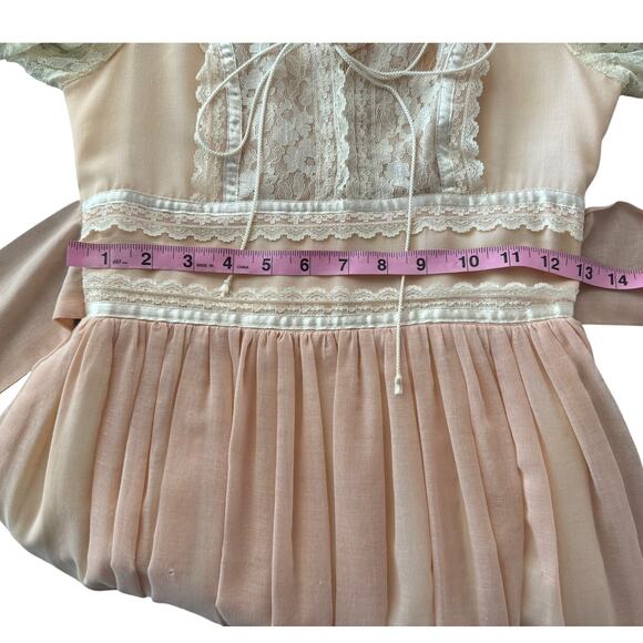 Gunne Sax Peach Lace Puff Sleeve Corset Top Maxi Dress XS Boho Prairie Western - Picture 10 of 15